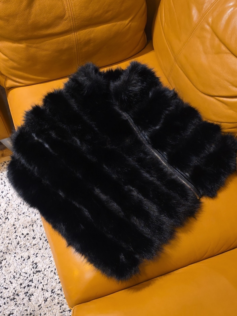 Juicy Couture Black Faux Fur Cape with Zip